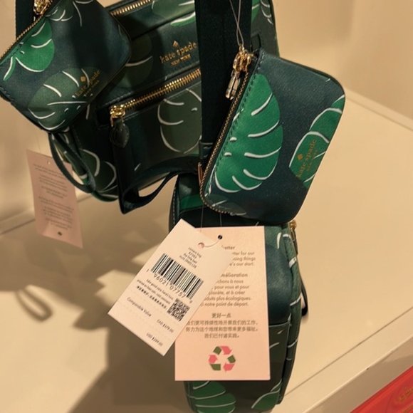 Kate Spade Chelsea Monstera Leaves Printed Nylon Camera Bag Green Multi - Picture 13 of 16